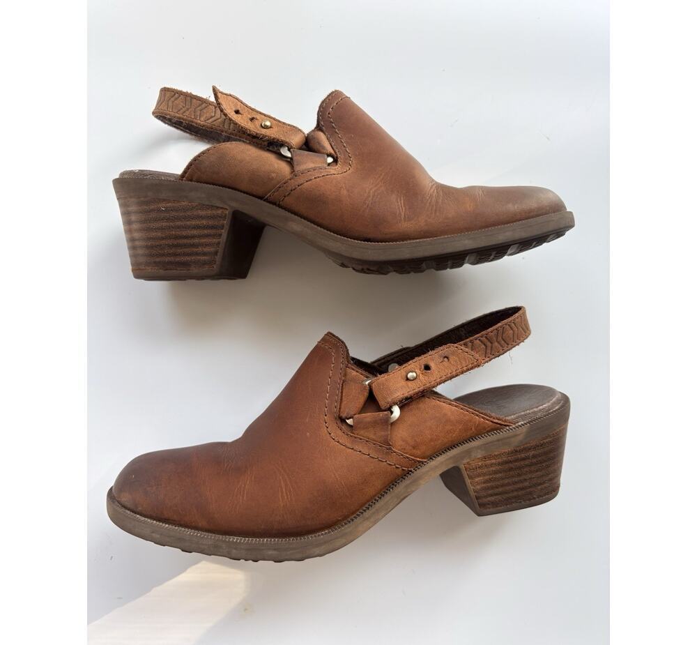 Teva Foxy Leather Clogs Women's size 8 Brown Sling Back Heeled Coastal Cowgirl